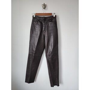 Casual Corner dark brown leather straight leg pants 4
